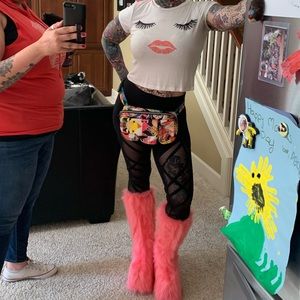 Party Monster pink fuzzy platform boots